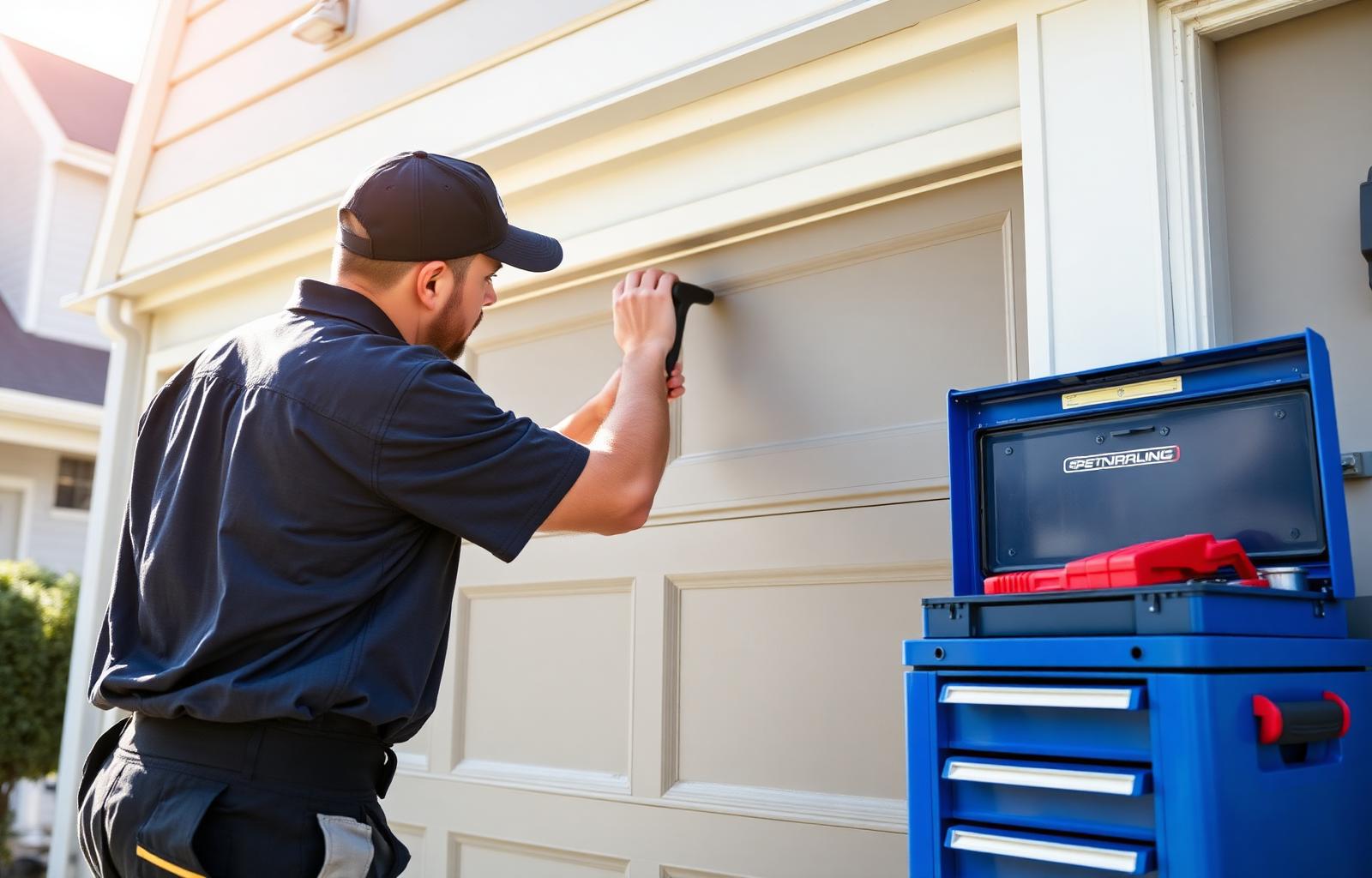 Salisbury Garage Door Repair technician fixing a residential garage door in Salisbury, NC